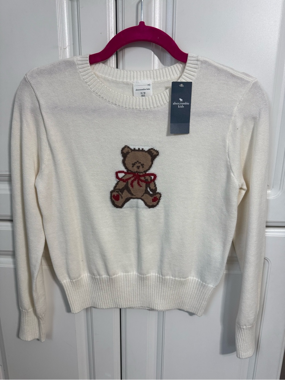 abercrombie kids Cream Teddy Motif Crewneck Sweater
